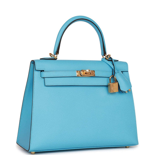 Hermes Kelly Sellier 25 Celeste Epsom Gold Hardware