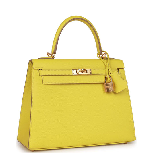 Hermes Kelly 25 Lime Epsom Gold Hardware