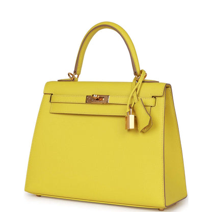 Hermes Kelly 25 Lime Epsom Gold Hardware