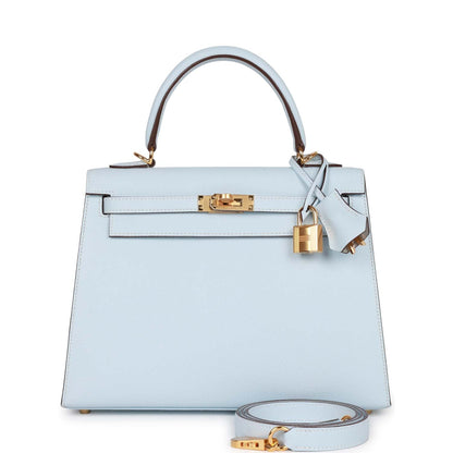 Hermes Special Order (HSS) Kelly Sellier 25 Bleu Brume Verso Epsom Gold Hardware