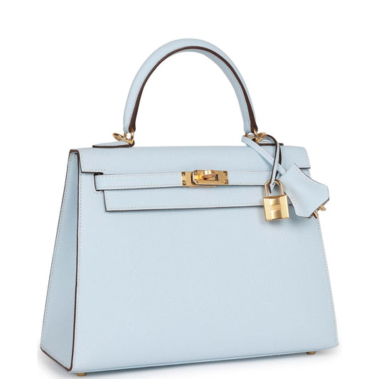 Hermes Special Order (HSS) Kelly Sellier 25 Bleu Brume Verso Epsom Gold Hardware