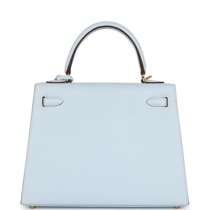 Hermes Special Order (HSS) Kelly Sellier 25 Bleu Brume Verso Epsom Gold Hardware