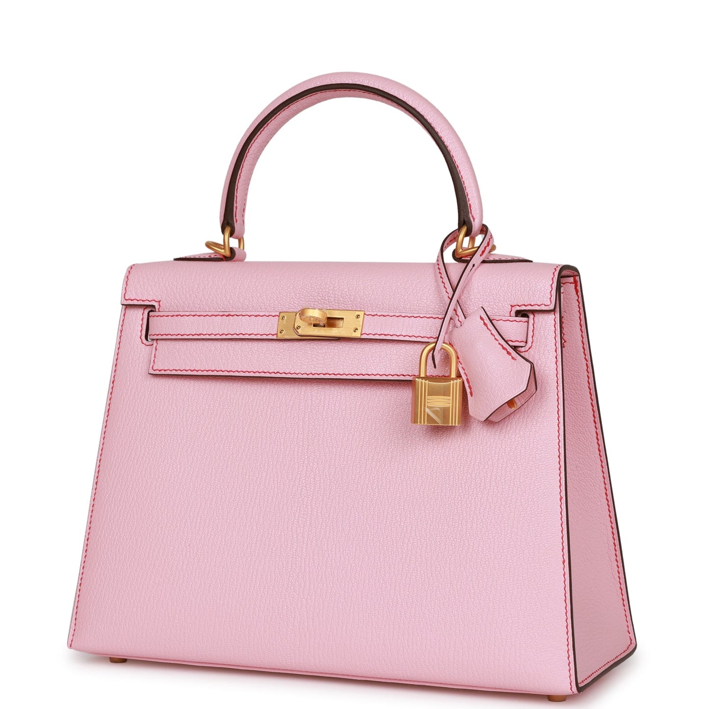 Hermes Special Order (HSS) Kelly Sellier 25 Rose Sakura Chevre Brushed Gold Hardware