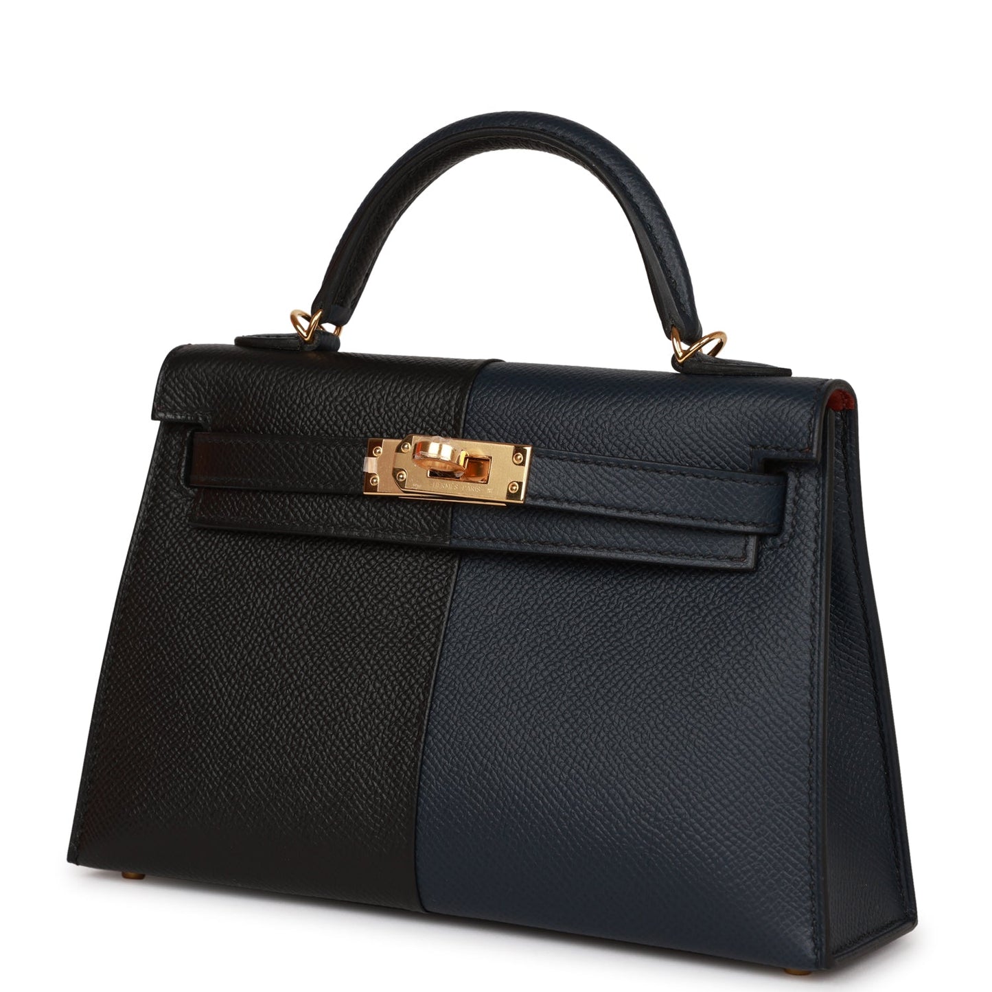 Hermes Kelly Sellier 20 Bleu Indigo, Black and Rouge H Casaque Epsom Gold Hardware