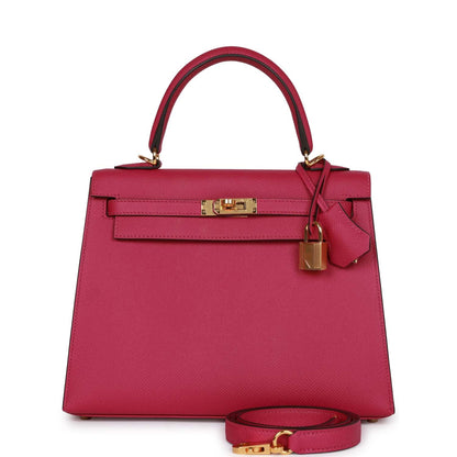 Hermes Kelly Sellier 25 Rose Pourpre Epsom Gold Hardware