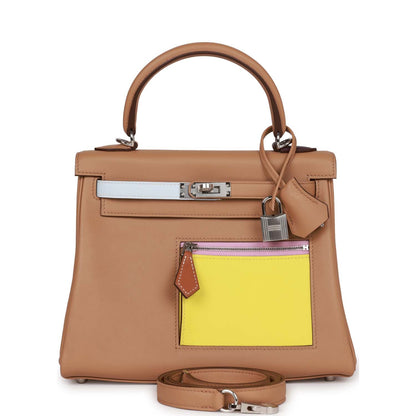 Hermes Colormatic Kelly Retourne 25 Chai, Bleu Brume and Lime Swift Palladium Hardware