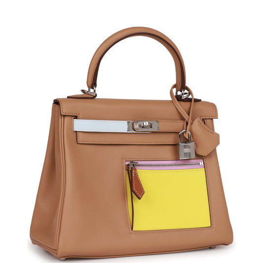 Hermes Colormatic Kelly Retourne 25 Chai, Bleu Brume and Lime Swift Palladium Hardware