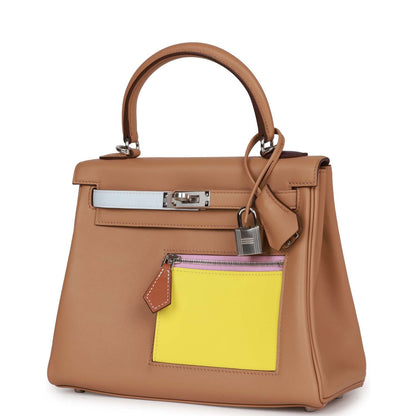 Hermes Colormatic Kelly Retourne 25 Chai, Bleu Brume and Lime Swift Palladium Hardware