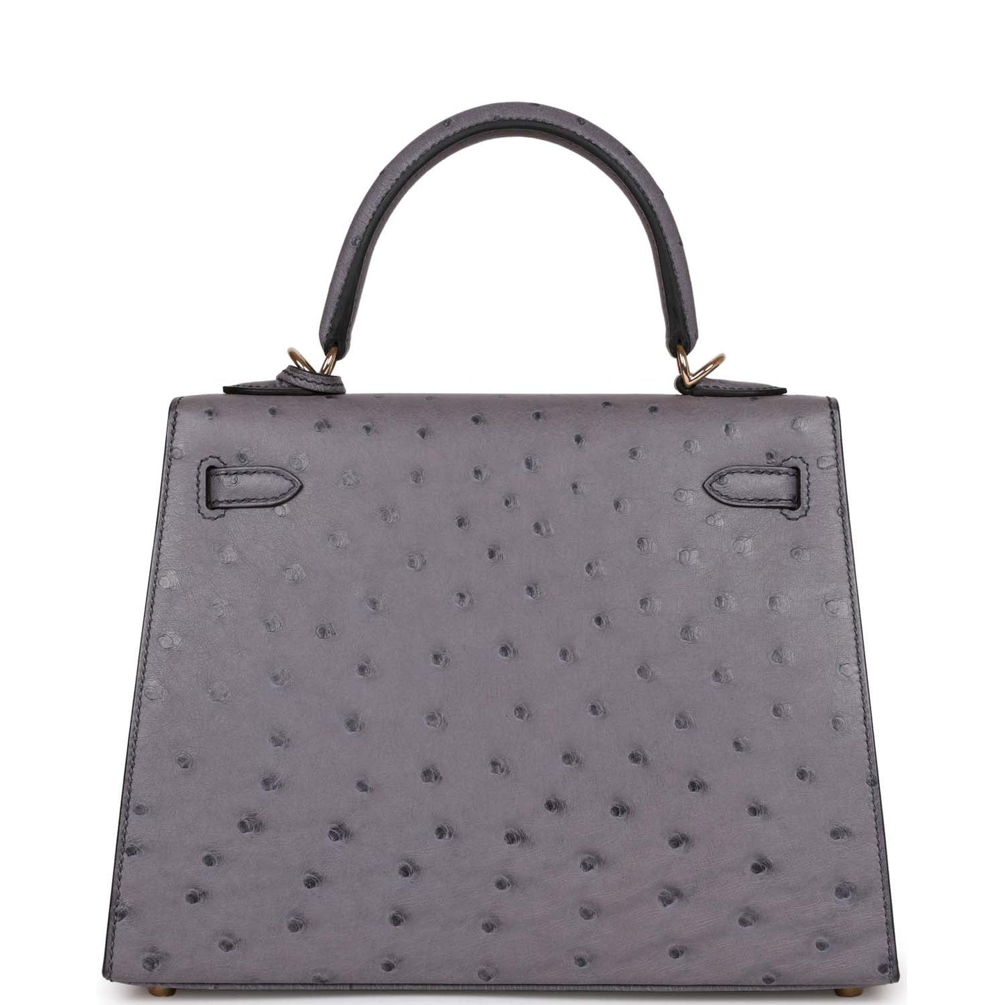 Hermes Special Order (HSS) Kelly Sellier 25 Gris Agate Verso Ostrich Permabrass Hardware