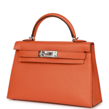 Hermes Kelly Sellier 20 Orange Verso Chèvre Palladium Hardware