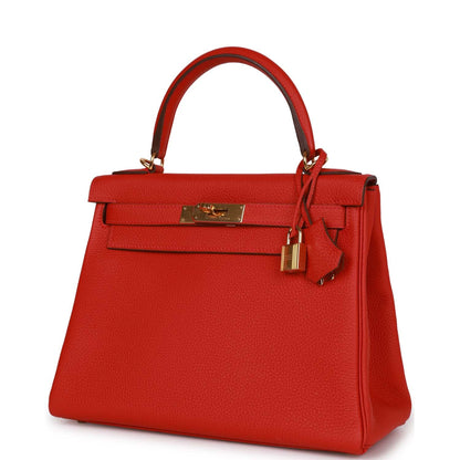 Hermes Kelly Retourne 28 Rouge Casaque Togo Gold Hardware