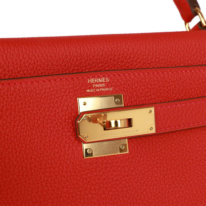 d Hermes Kelly Retourne 28 Rouge Casaque Togo Gold Hardware