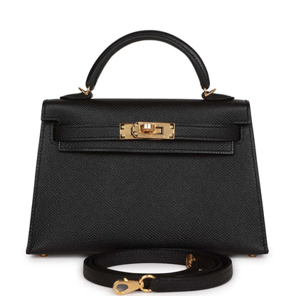 Hermes Kelly Sellier 20 Black Epsom Gold Hardware