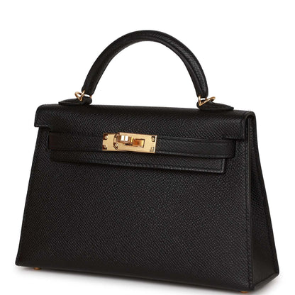 Hermes Kelly Sellier 20 Black Epsom Gold Hardware