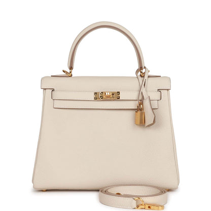 Hermes Kelly Retourne 25 Craie Togo Gold Hardware