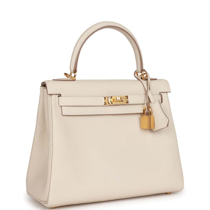 Hermes Kelly Retourne 25 Craie Togo Gold Hardware