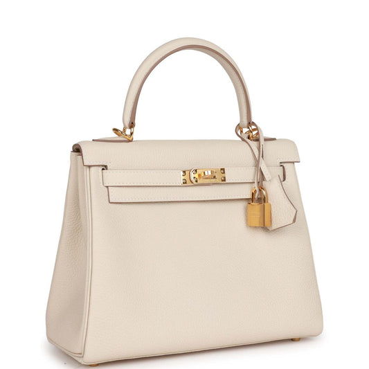 Hermes Kelly Retourne 25 Craie Togo Gold Hardware