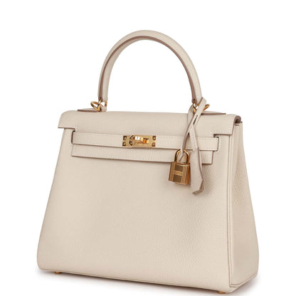 Hermes Kelly Retourne 25 Craie Togo Gold Hardware