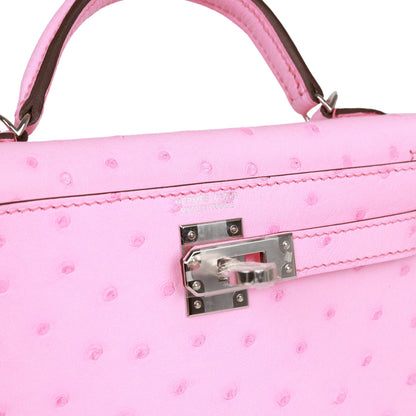 Hermes Kelly Sellier 20 Bubblegum Ostrich Palladium Hardware