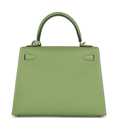 Hermes Special Order (HSS) Kelly Sellier 25 Vert Criquet Epsom Permabrass Hardware