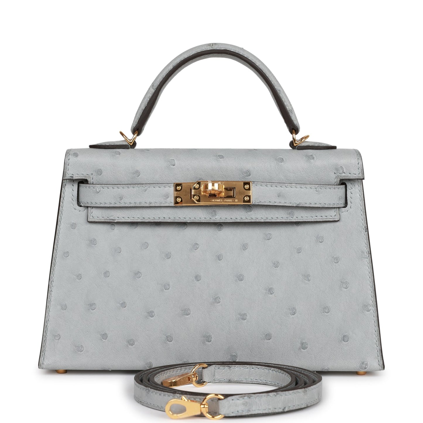 Hermes Kelly Sellier 20 Bleu Glacier Ostrich Gold Hardware