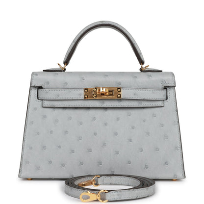 Hermes Kelly Sellier 20 Bleu Glacier Ostrich Gold Hardware