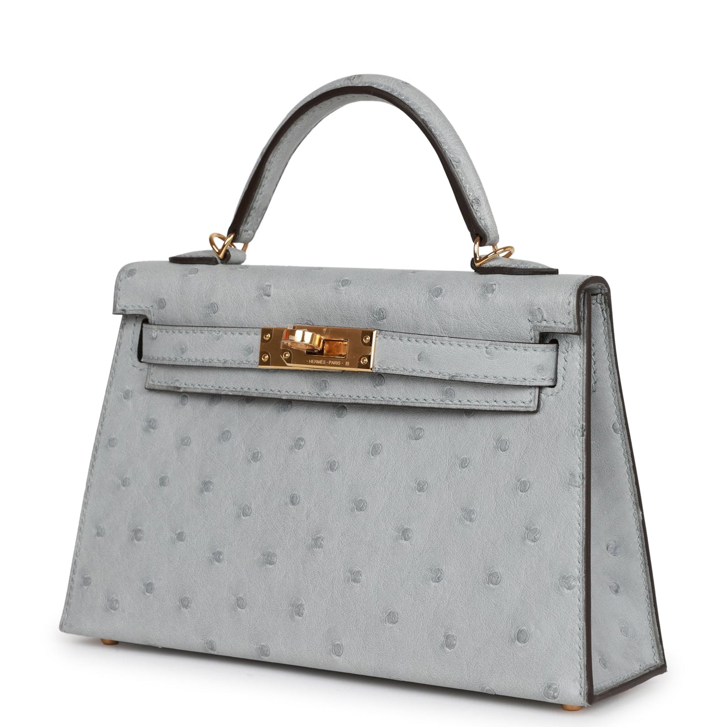 Hermes Kelly Sellier 20 Bleu Glacier Ostrich Gold Hardware