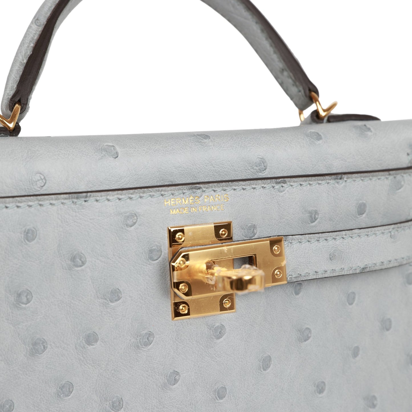 Hermes Kelly Sellier 20 Bleu Glacier Ostrich Gold Hardware