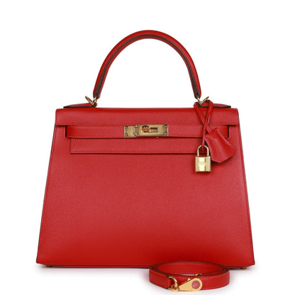 Hermes Kelly Sellier 28 Rouge Casaque Epsom Gold Hardware