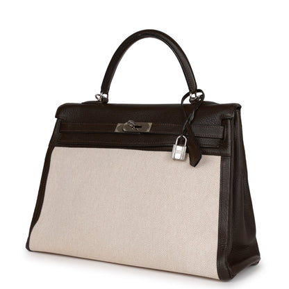 Hermes Kelly Retourne 35 Ebene Clemence and Toile H Palladium Hardware