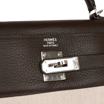 Hermes Kelly Retourne 35 Ebene Clemence and Toile H Palladium Hardware