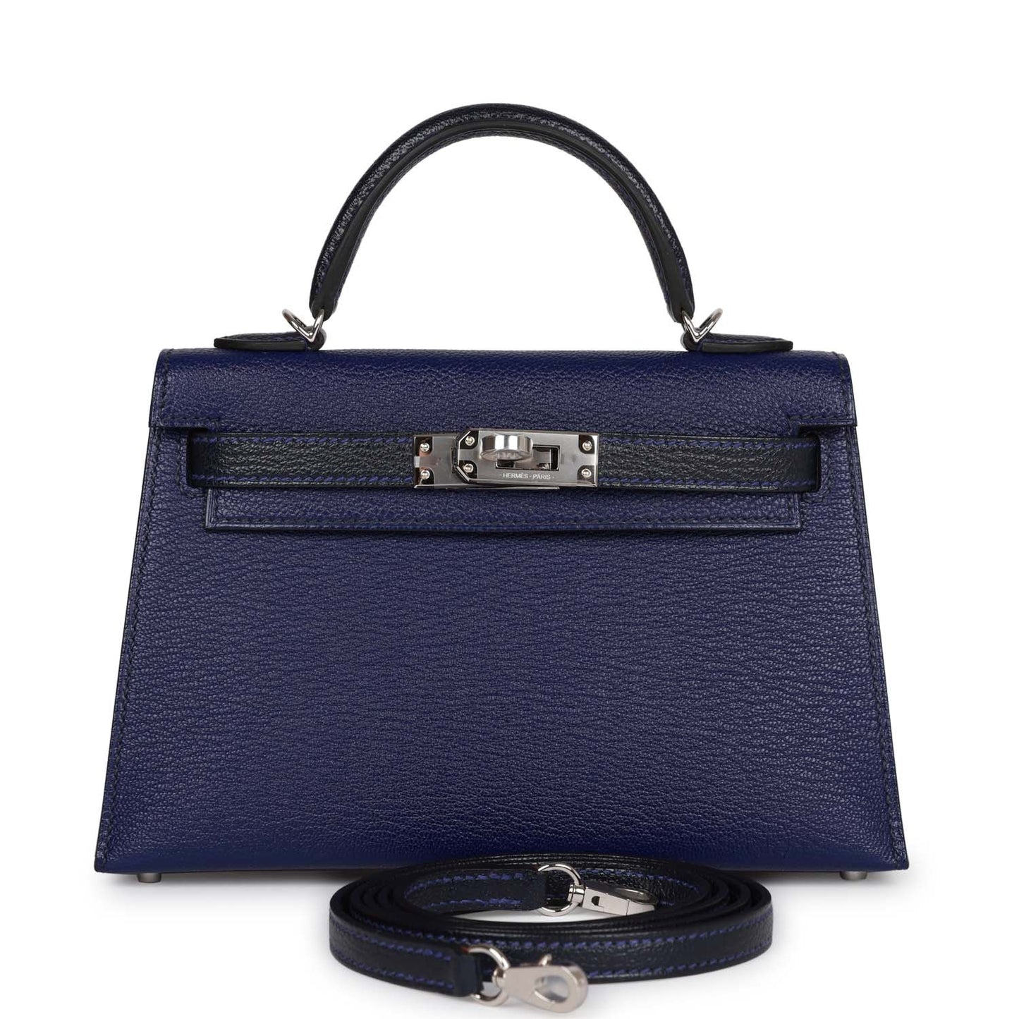 Hermes Special Order (HSS) Kelly Sellier 20 Bleu Encre and Bleu Indigo Chevre Mysore Palladium Hardware