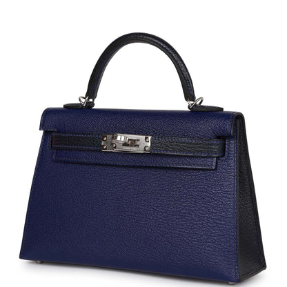 Hermes Special Order (HSS) Kelly Sellier 20 Bleu Encre and Bleu Indigo Chevre Mysore Palladium Hardware