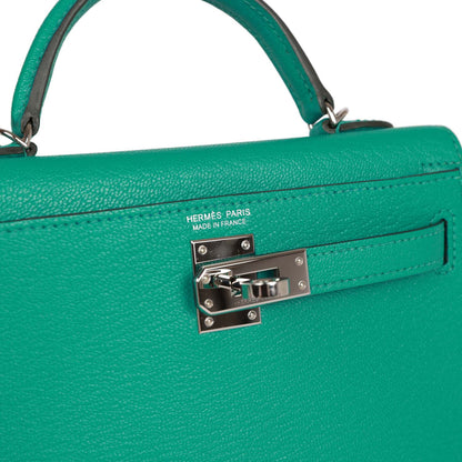 Hermes Kelly 20 Verso Vert Verone Verso Chevre Palladium Hardware