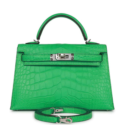 Hermes Kelly Sellier 20 Vert Comics Matte Alligator Palladium Hardware