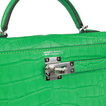 Hermes Kelly Sellier 20 Vert Comics Matte Alligator Palladium Hardware