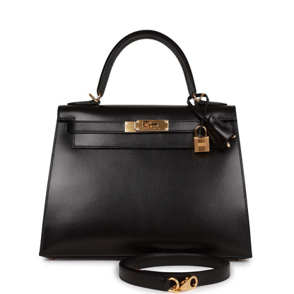 Hermes Kelly Sellier 28 Black Box Gold Hardware