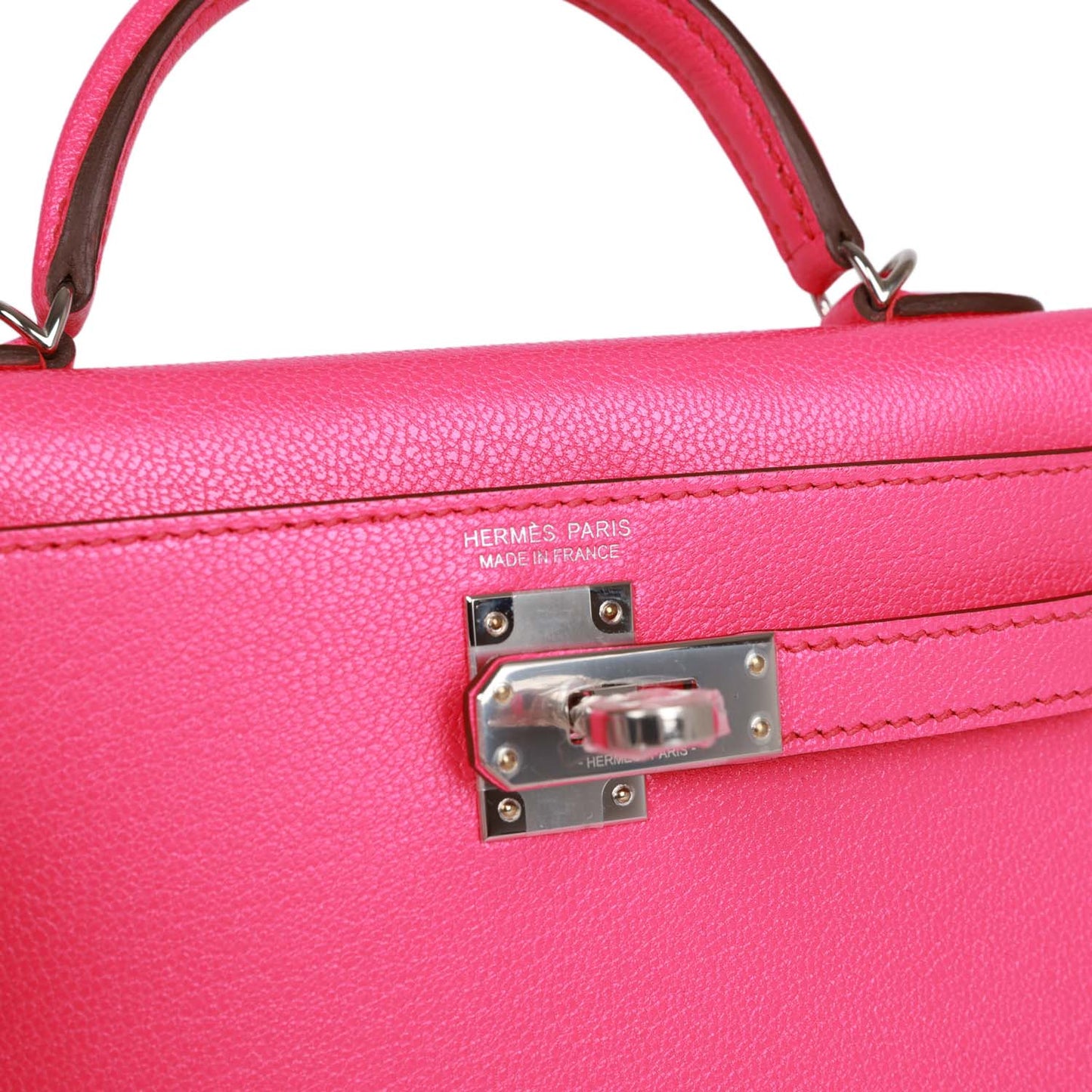 Hermes Kelly Sellier 20 Rose Pop Chevre Chamkila Palladium Hardware