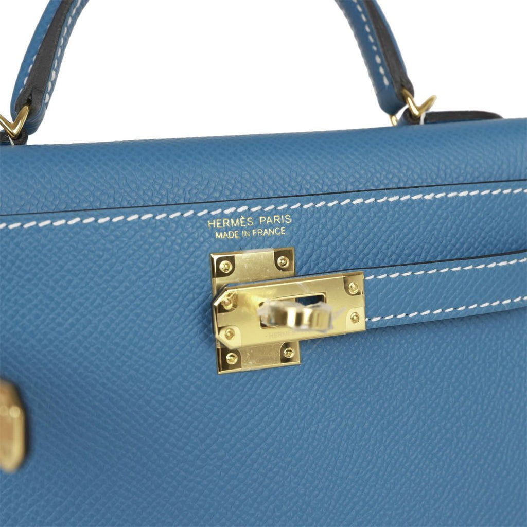 Hermes Kelly Sellier 20 Blue Jean Epsom Gold Hardware