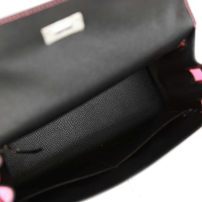 Hermes Special Order (HSS) Kelly Sellier 28 Black and Rose Azalee Epsom Brushed Palladium Hardware