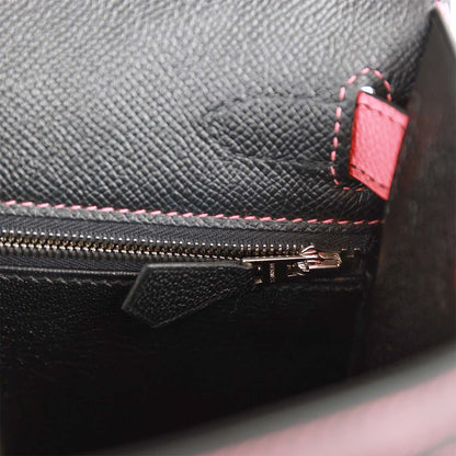 Hermes Special Order (HSS) Kelly Sellier 28 Black and Rose Azalee Epsom Brushed Palladium Hardware