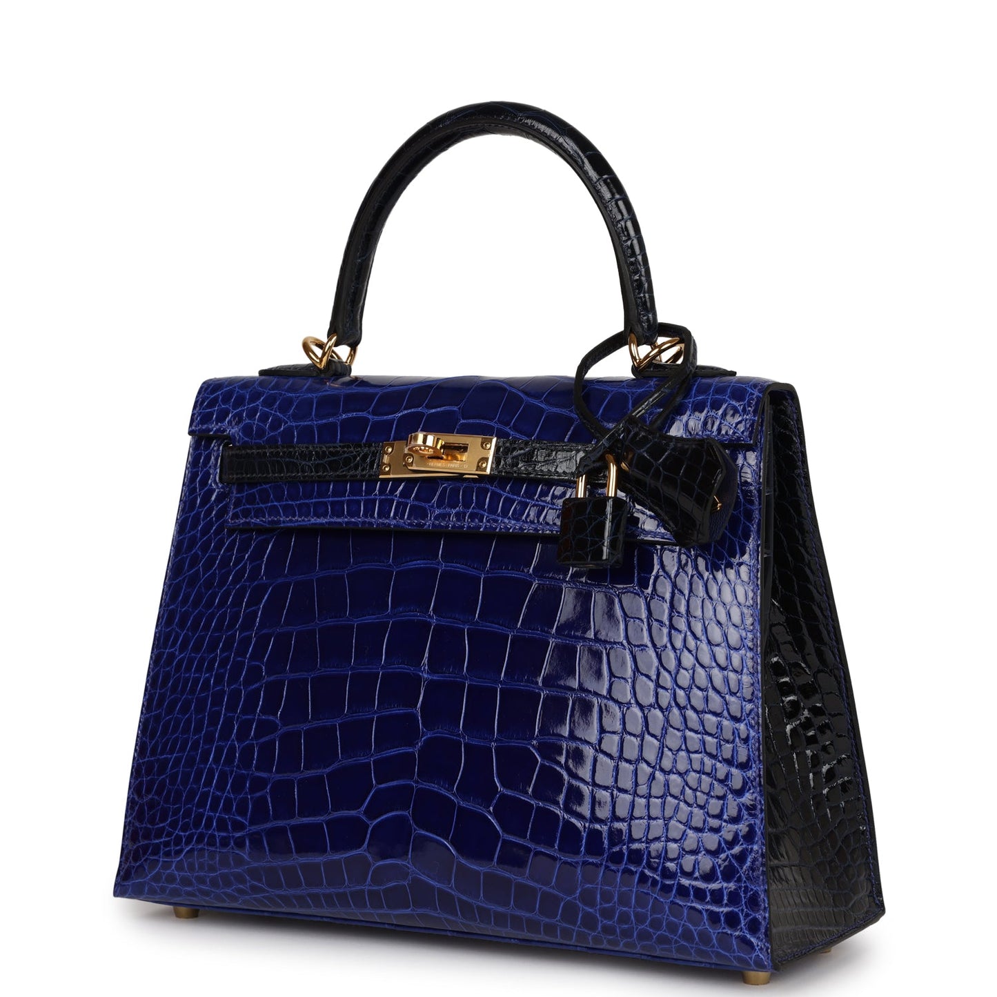 Hermes Special Order (HSS) Kelly Sellier 25 Bleu Electric and Bleu Marine Shiny Alligator Gold Hardware