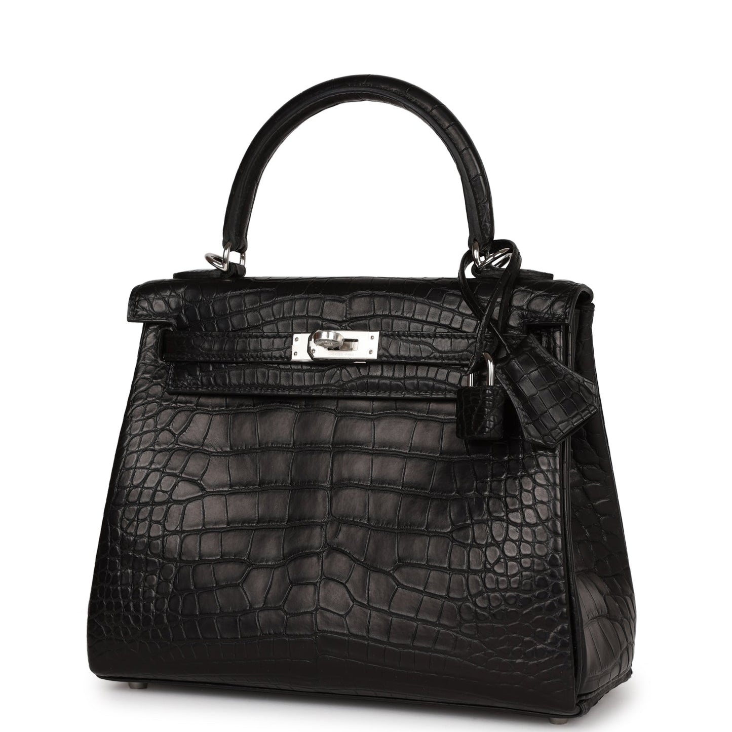 Hermes Kelly Retourne 25 Black Matte Alligator Palladium Hardware