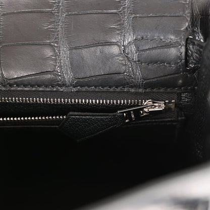 Hermes Kelly Retourne 25 Black Matte Alligator Palladium Hardware