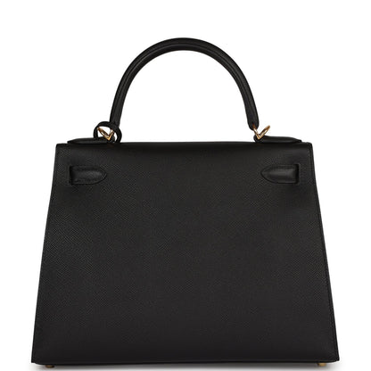 Hermes Kelly Sellier 28 Black Epsom Gold Hardware