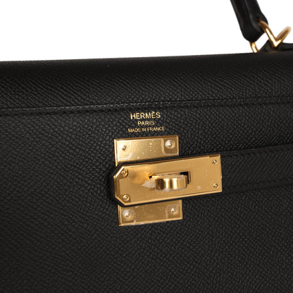 Hermes Kelly Sellier 28 Black Epsom Gold Hardware