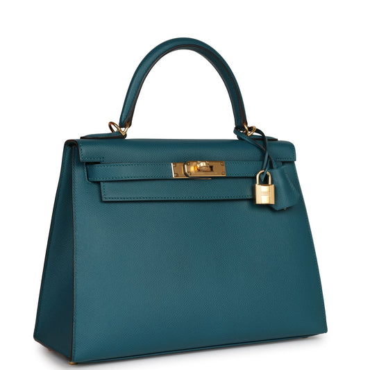 Hermes Kelly Sellier 28 Vert Bosphore Epsom Gold Hardware