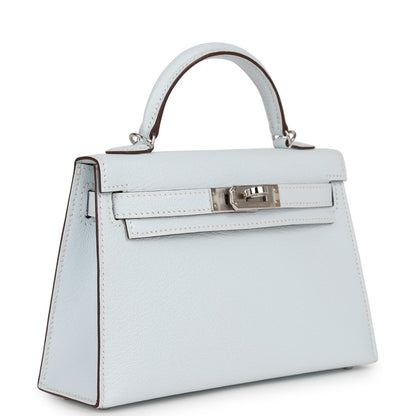 Hermes Kelly Sellier 20 Bleu Brume Chevre Palladium Hardware