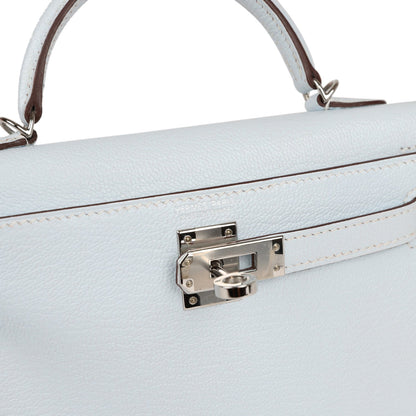 Hermes Kelly Sellier 20 Bleu Brume Chevre Palladium Hardware