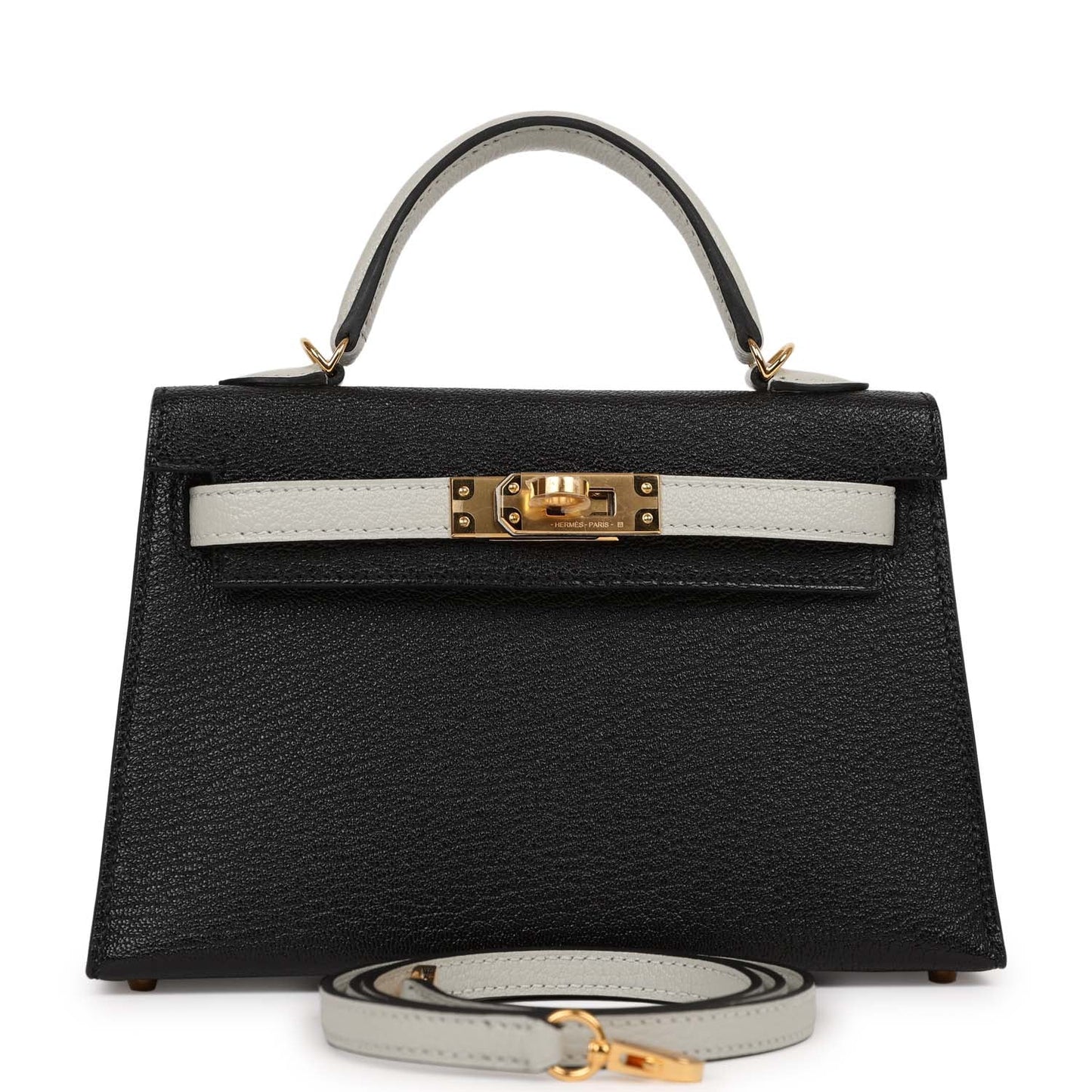 Hermes HSS Kelly Sellier 20 Black and Gris Perle Chevre Mysore Gold Hardware